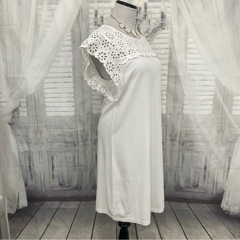 Tommy Hilfiger Size Medium M Cream White Eyelet Dress Flutter Sleeve Pullover - Picture 5 of 14